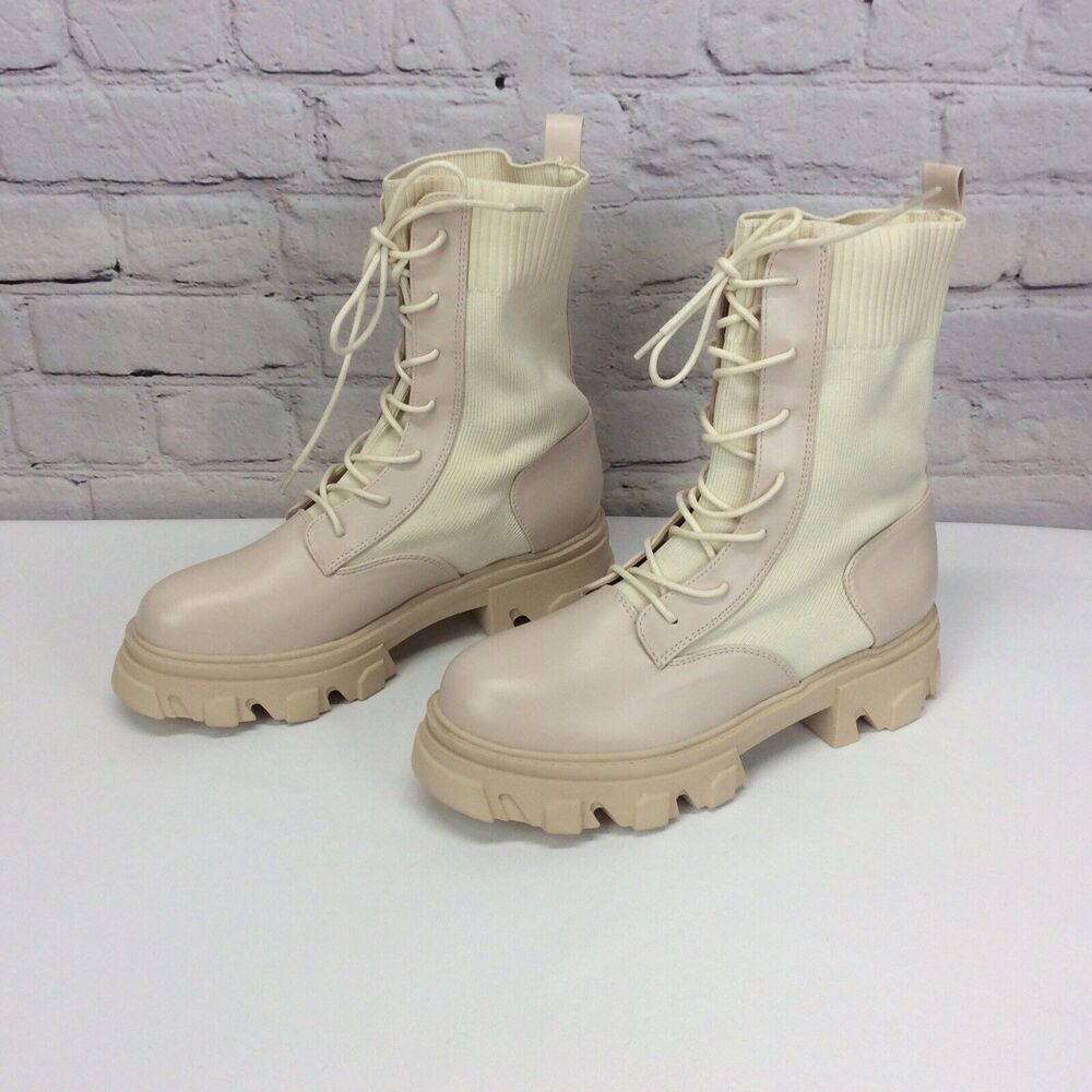 EGO Chunky Sole Combat Boot Light Academia Biker Women US 8.5(UK 6) Faux Leather